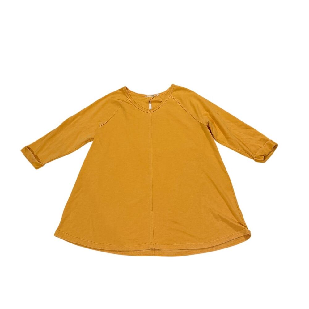 Soft Surroundings Women 2X Anissa Tunic Top Yellow Cotton Pullover Raglan Sleeve